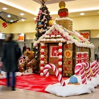 Grande maison de bonbons commerciale en fibre de verre en forme de maison de Père Noël, durable, pour extérieur, décoration de Noël