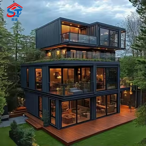 <span class=keywords><strong>Villa</strong></span> conteneur à trois étages 20 pieds, maison préfabriquée pliable, balcon en verre décalé, acier isolé, luxe personnalisé OEM ODM - Product Image 2
