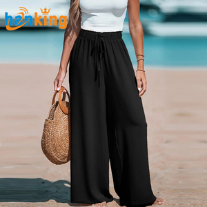 Pantalon large décontracté pour femmes Ehanking, grande taille, été, confortable, respirant, taille haute, cordon de serrage, coupe ample - Product Image 2