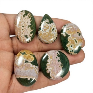 Radha Arts Lot de pierres précieuses naturelles en jaspe océanique vert et rose, cabochons de formes et tailles variées pour la fabrication de bijoux - Product Image 1