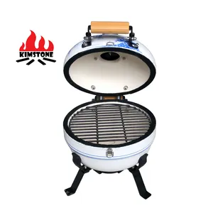 KIMSTONE Gaya Cina Tradisional Kamado Porselen Biru dan Putih 12 Inci Mini Oven Keramik Panggangan Arang