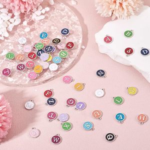 Breloques connecteurs rondes plates avec lettres de <span class=keywords><strong>l</strong></span>'alphabet en alliage émaillé <span class=keywords><strong>pour</strong></span> la fabrication de bijoux DIY (bracelets, boucles d'oreilles) - Product Image 2