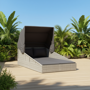 Lettino Prendisole Pieghevole Grigio 78.7x44.9x50.4 in Polyrattan con Tettuccio, Arredo Esterno, Design Contemporaneo - Product Image 2