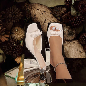 Sandalias de Tacón Alto con Punta Abierta y Estilo Francés para Mujer, Verano, Exterior, Talla Grande, Elegantes, con Lazo - Product Image 3