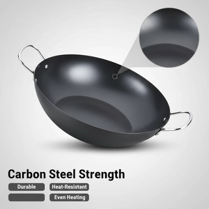 Meilleurs ustensiles de cuisine chinois en acier au carbone, cuisson antiadhésive, restaurant chinois, <span class=keywords><strong>wok</strong></span> robuste avec deux poignées - Product Image 2