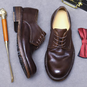 Chaussures Oxford en cuir véritable haut de gamme, fabriquées à la main, semelles en caoutchouc, à lacets, bout fermé, pour hommes d'affaires, anti-odeur, antidérapantes - Product Image 2