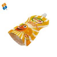 Sachet Doypack en plastique brillant imprimé sur mesure avec bec verseur pour jus, forme spéciale, pochette alimentaire en Mylar de qualité alimentaire