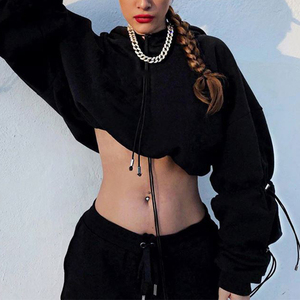 OEM/ODM Women Oversized Crop Top <strong>Hoodies</strong> Sweatshirts Black Street Wear Crop Custom Logo Women's <strong>Hoodies</strong> for <strong>Gir</strong> - Product Image 3