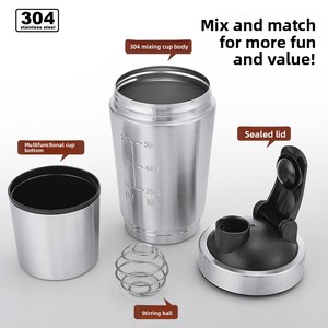 Shaker à protéines en acier inoxydable avec base de rangement, sans BPA, compartiment inférieur pour poudres et suppléments, idéal pour le sport - Product Image 2