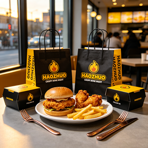 Factory Manufacturer Custom Logo Personalized Fast Food Packaging Solution Recyclable Kraft Paper Bag for Restaurant Takeaway - Product Image 1