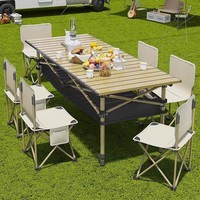 Table de pique-nique pliable 6 places avec chaises, structure en alliage d'aluminium, tissu résistant aux intempéries, réglable, portable, pour le camping en plein air