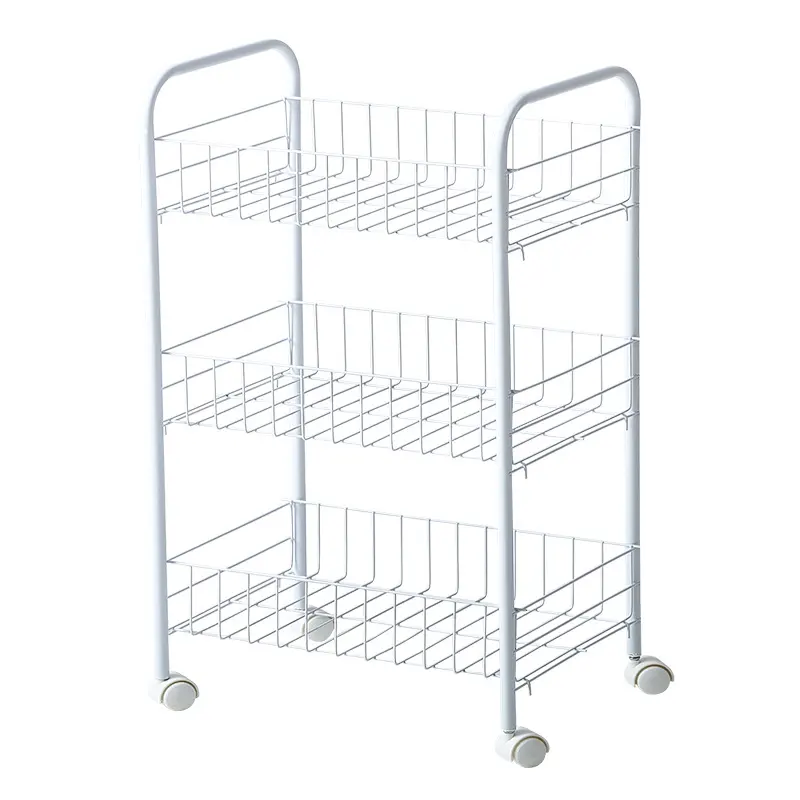 Kitchen Storage Rack 3-tier Rolling Metal Trolley Cart Mobile Utility Carts