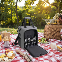 Sac fourre-tout durable pour 6 bouteilles de vin avec compartiment refroidisseur Chariot en polyester écologique pour les pique-niques de voyage avec deux ensembles de vaisselle