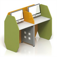 Bureau d'ordinateur de laboratoire scolaire de haute qualité avec cloisons, 2 places, en bois et métal, design contemporain, garantie 5 ans