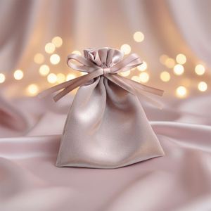 Recyclable Custom Logo Glossy Drawstring Colored T-Knot Pockets Silk Fabric Storage Gift <b>Packaging</b> <b>Bags</b> for Wedding Candy - Product Image 1