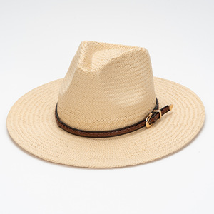 Sombrero de Paja Tejido de Ala Ancha con Hebilla Decorativa, Estilo Jazz, para Protección Solar al Aire Libre, Playa y Pesca, Nuevo Producto de Verano - Product Image 1