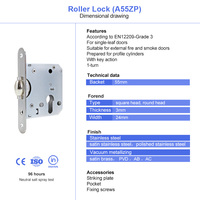 Loquet à rouleaux antivol, serrure à rouleaux en acier, corps de serrure à mortaise pour porte