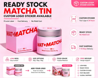 Boîte à thé matcha hermétique rose avec couvercle coulissant 30g 50g, personnalisable avec étiquette pour poudre, vente en gros