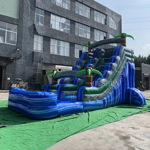 Promotion commercial grade 30ft marble blue palm tree inflatable tropical slide party used inflatable water slides for sale