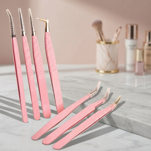 Pince à épiler pour extensions de cils MORGANS INDUSTRIES, en acier inoxydable, pointe lisse, outils d'application de précision pour cils, 10 mm, rose - Product Image 1