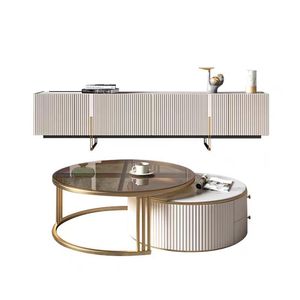 Juego de Mesa de Centro y <span class=keywords><strong>Mueble</strong></span> para <span class=keywords><strong>TV</strong></span> de Placa de Roca, Muebles Modernos para Sala de Estar, Almacenamiento Duradero y Ecológico, Fácil de Limpiar - Product Image 6