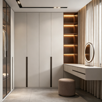 Armoire de chambre moderne et minimaliste, dressing modulaire sur mesure, porte en bois massif, système d'éclairage LED, portable, grande capacité