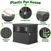 Cage pour chien d'intérieur et d'extérieur en plastique PP, maison pour animaux de compagnie avec lattes ventilées, porte verrouillable et finition imitation bois