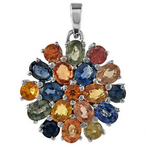 Multi Sapphire Rhodium Plated Luxury <b>Pendant</b> in 925 Sterling Silver for Unisex Everyday Wear - Product Image 1