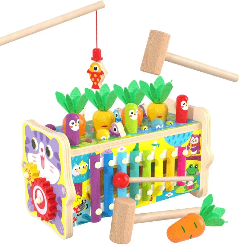 Bambini In legno 8 In 1 criceto tirando ravanello multifunzione maschietto Puzzle giocattolo per auto