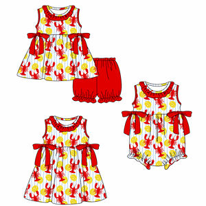 Tenues pour petites filles en deux pièces, style boutique décontracté, imprimé printemps-automne, pomme de terre, écrevisse, respirant, barboteuse à bulles pour bébé - Product Image 1