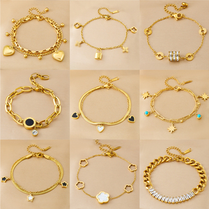 Pulsera MW 2025 Vintage de Zirconia, Chapada en Oro de 18K, de Acero Inoxidable, con Forma de Corazón, Números Romanos, Cuadrado, Cinco Flores y Estrella - Product Image 1