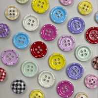 Kancing Resin Bulat Empat Lubang Motif Polkadot Warna-warni untuk Mantel, Sweater, dan Aksesoris Pakaian Anak