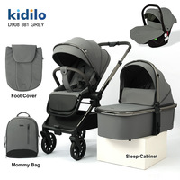 Poussette pliable légère en métal Kidilo 3-en-1 avec siège de sécurité haute position et panier, multifonctionnelle pour 0-6 mois