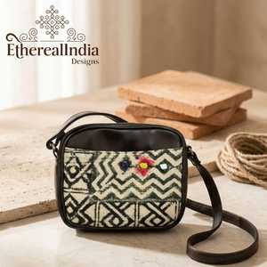 Banjara Embroidered Sling Bag Tribal Mirror Work Crossbody Handmade Cotton Boho Ethnic Purse - Product Image 4
