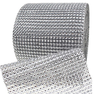 Ruban en maille de strass en plastique brillant, ruban en <span class=keywords><strong>acrylique</strong></span> argenté pour la décoration de gâteaux de mariage, vase, fournitures de fête, 60 pieds - Product Image 1