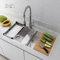 Évier de cuisine double en acier inoxydable 304 Tophome TR3620BL, certifié CUPC, design moderne fait main, à poser, surface brossée
