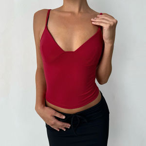 Camiseta sin Mangas Casual para Mujer, Corte Ajustado, Cuello en V, Ecológica, Transpirable, de Spandex/Poliéster Elástico, Tejido de Punto, Color Sólido, Básica y Versátil - Product Image 4