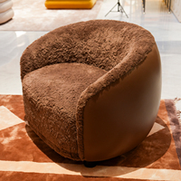 Fauteuil Lounge Rond Luxueux Rembourré avec Tissu Doux et Cadre en Cuir pour la Décoration Intérieure