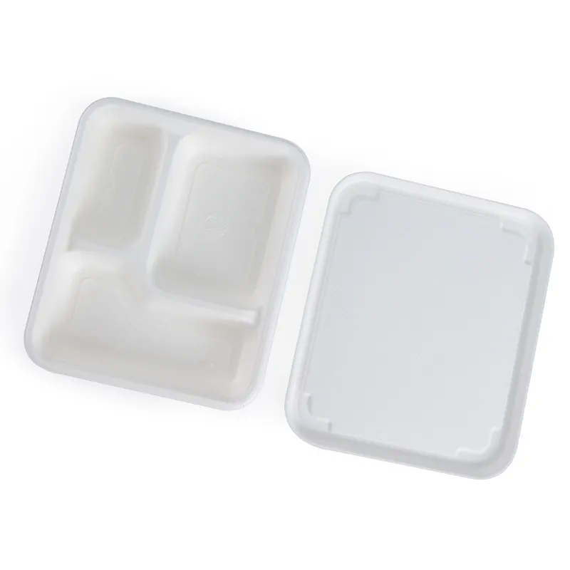 5 Compartment Sturdy Greaseproof Eco Bagasse Disposable Serving Paper Fast Food Tray Biodegradable Lunch Plate