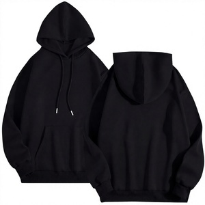 Custom Blank <b>Black</b> Winter Hoodie Oversized Heavyweight Cotton Pullover Unisex Streetwear Sweatshirt Front Wholesale Plain <b>Fleece</b> - Product Image 1