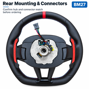 Volant en cuir personnalisé à fond plat BM27 pour BMW G20 G30 avec bande centrale rouge et disposition de boutons multifonctions - Product Image 4