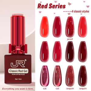Juego de 12 piezas de esmalte de uñas de <span class=keywords><strong>gel</strong></span> UV rojo de fabricante, fórmula de brillo no tóxico de larga duración, regalo de Año Nuevo de ojo de gato francés - Product Image 1