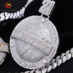 ŞAMPİYONLUK YÜZÜĞÜ TAMAMEN BÜTÜNÜYLE TAŞLARI DOLU HIP HOP KOLYE 925 GÜMÜŞ VVS MOİSSANİT ÖZEL İSİM LOGOLU ERKEKLER İÇİN KOLYE RAPÇI TAKI HEDİYESİ - Product Image 3