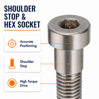 Tornillo de Fijación Métrico de Acero Inoxidable 304 con Cabeza Hexagonal Delgada, con Tope de Hombro y Vástago Liso Escalonado M6/M8
