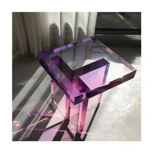 Table de chevet en acrylique, Design moderne, violet, décoration de la maison, Table basse ronde en or