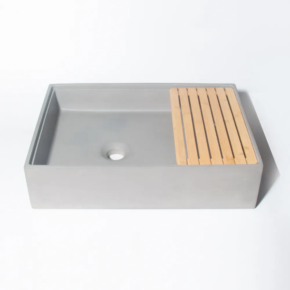 洗面台シンクカウンタートップ直接手作りコンクリートバスルーム洗面台竹ラバボセメント洗面台ホテル用