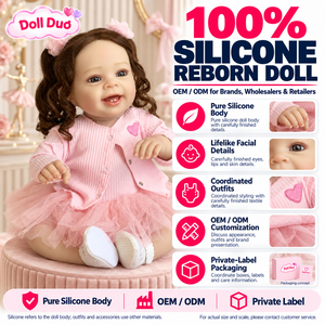 Muñeca Duo personalizada de 18 pulgadas, cuerpo completo de silicona, muñeca bebé Reborn, cárdigan rosa, falda de tul, pelo castaño, regalo de Navidad para niña - Product Image 1