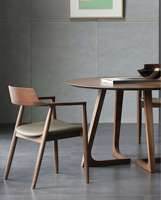 Chaise de salle à manger en bois massif brun naturel, chaises de salle à manger nordiques en cuir pour restaurant et maison