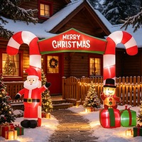 Décoration de cour illuminée par LED pour Noël : Père Noël gonflable, bonhomme en pain d'épices, boîte cadeau, bâton de marche, arche de bonbons