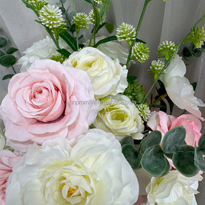 Promise White Pink Rose Flowers Bouquet Ramos de boda para novia Flores artificiales Centros de mesa para boda - Product Image 4